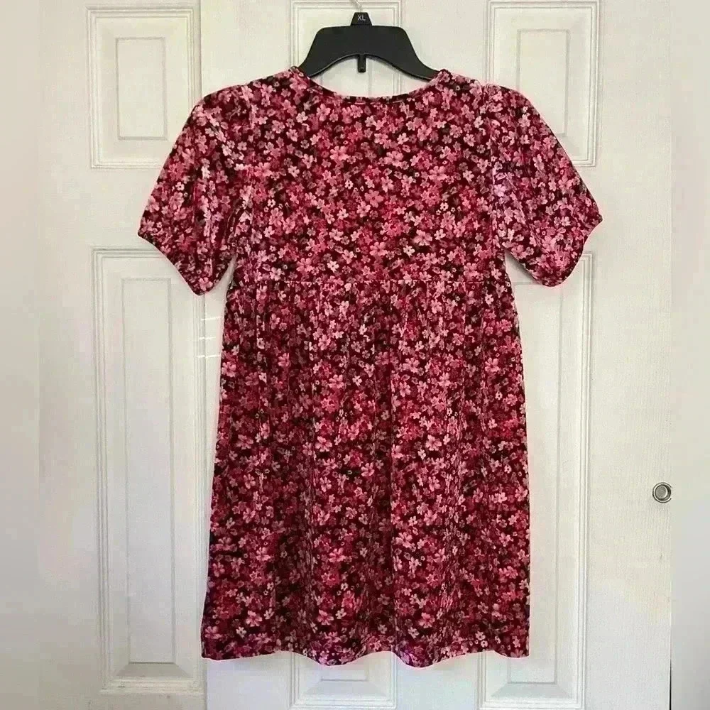 Old NV Cozy Velour Puff-Sleeve Swing Dress for Girls Size Large (10-12)